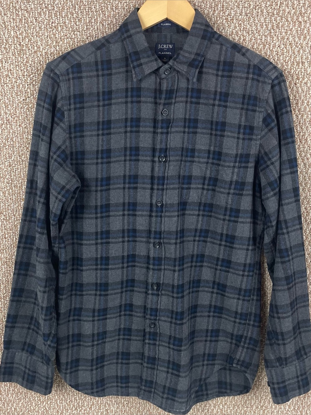 J Crew Shirt Men's Small Classic Fit Blue Gray Plaid Flannel 100% Cotton F507